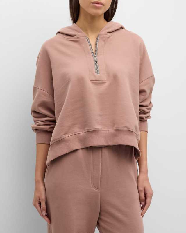 Cotton Jersey Zip- Up Hoodie with Monili Trim