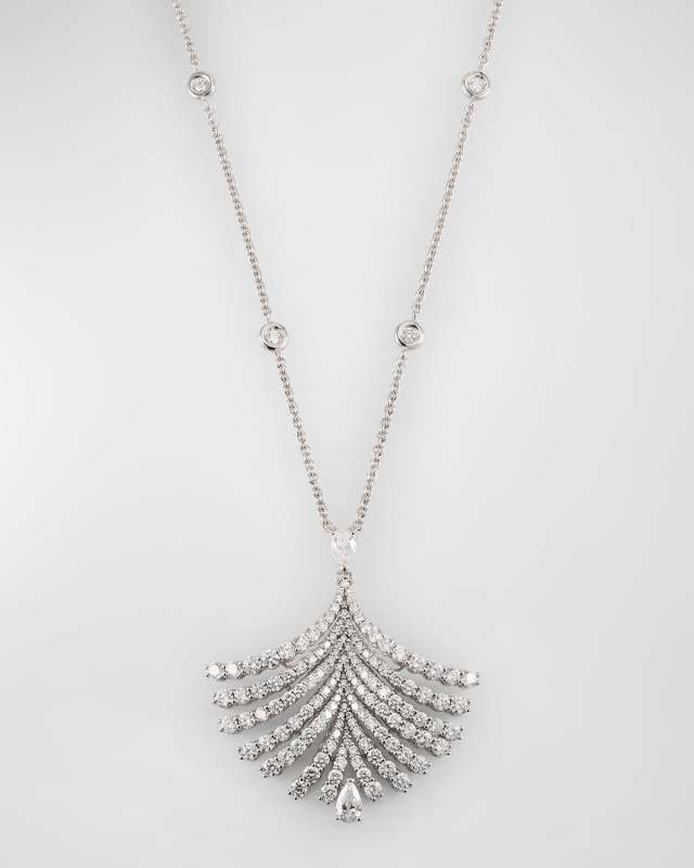 18K White Gold Diamond Feather Pendant Necklace