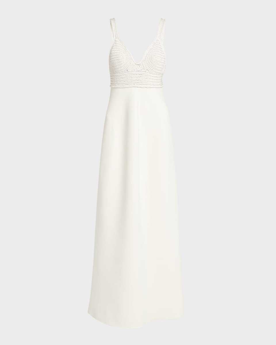 Crochet Knit Empire-Waist Sleeveless Maxi Dress