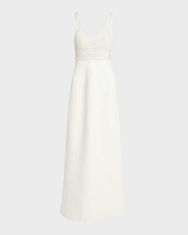 Crochet Knit Empire-Waist Sleeveless Maxi Dress