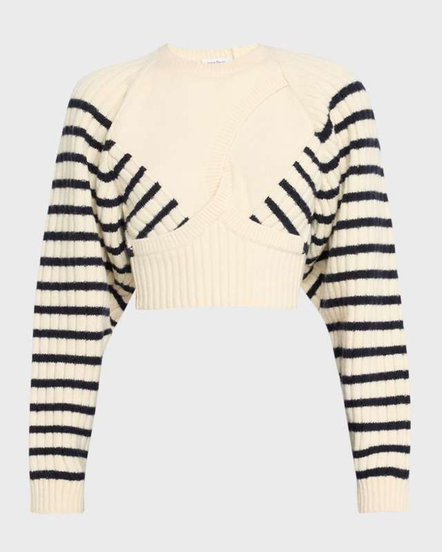 Ribbed Mariniere Cropped Knit Pullov