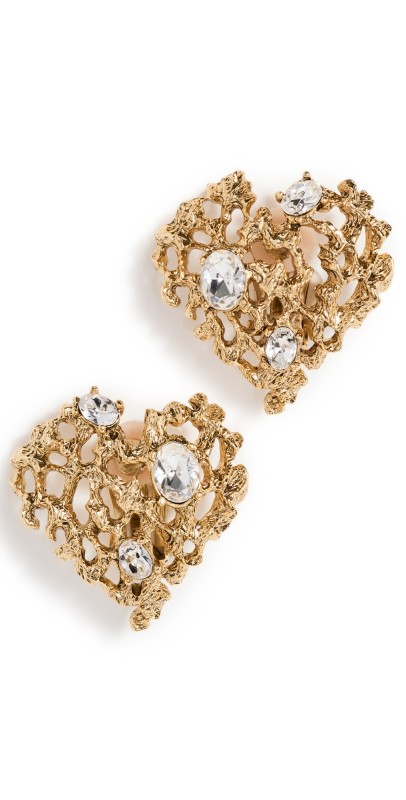 Oscar de la Renta Coral Heart Earrings Crystal