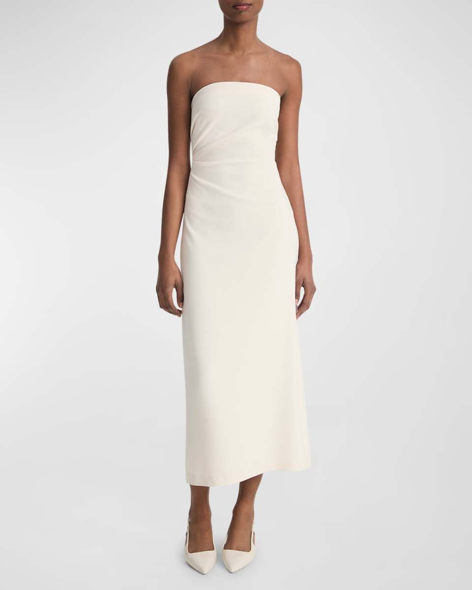 Strapless Draped Midi Dress