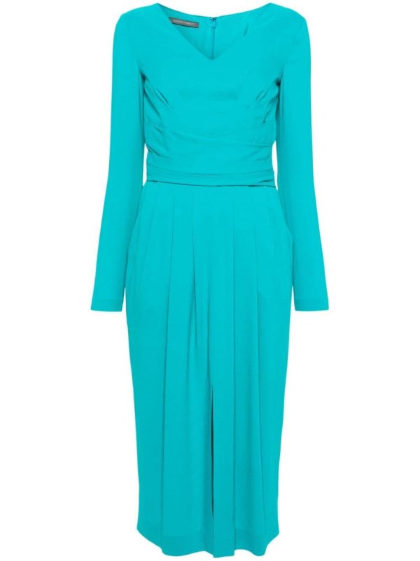 pleat-detail V-neck dress