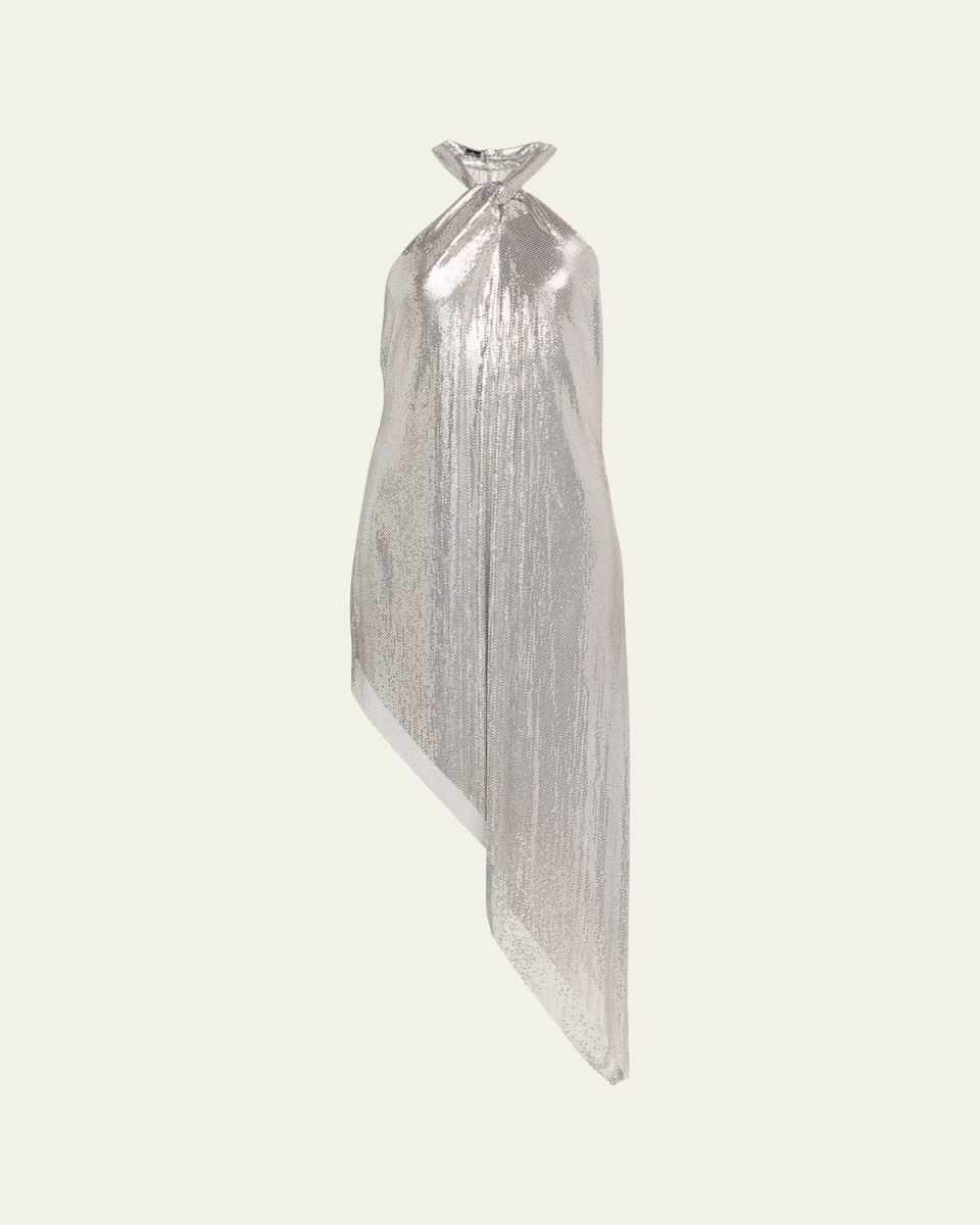 Chainmail Mesh Halter-Neck Asymmetric Dress