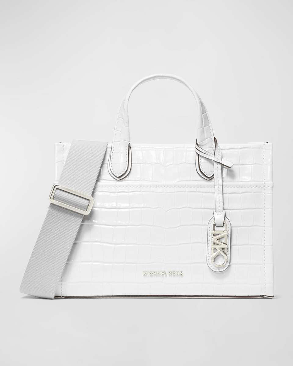 Gigi Small East-West Croc-Embossed Messenger Bag
