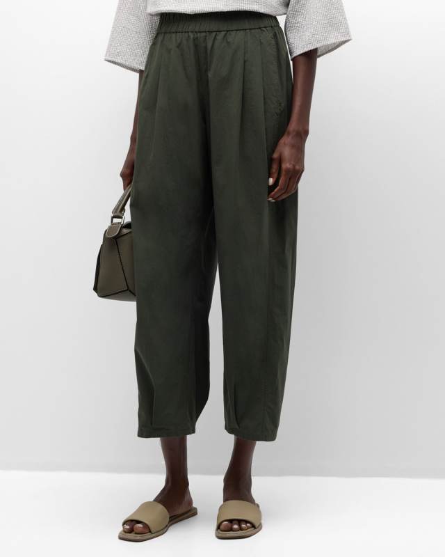 Petite Pleated Organic Cotton Poplin Ankle Pants