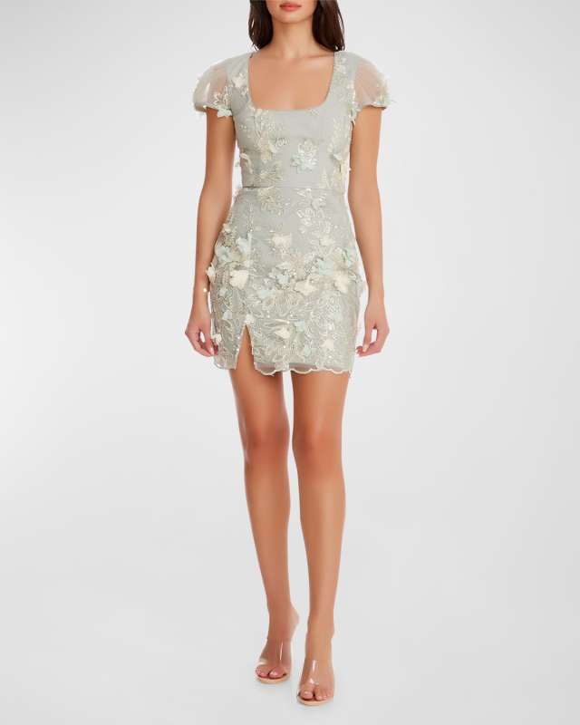 Jillian Beaded Floral Applique Mini Dress