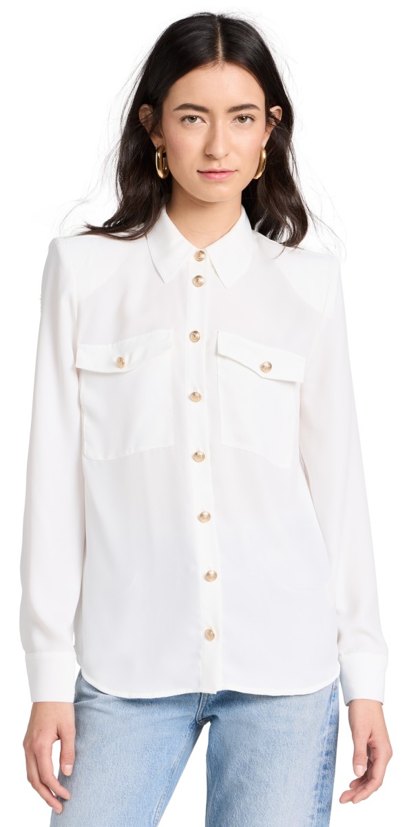 L'AGENCE Maisy Shoulder Pad Blouse Ivory