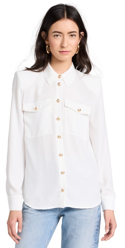 L'AGENCE Maisy Shoulder Pad Blouse Ivory