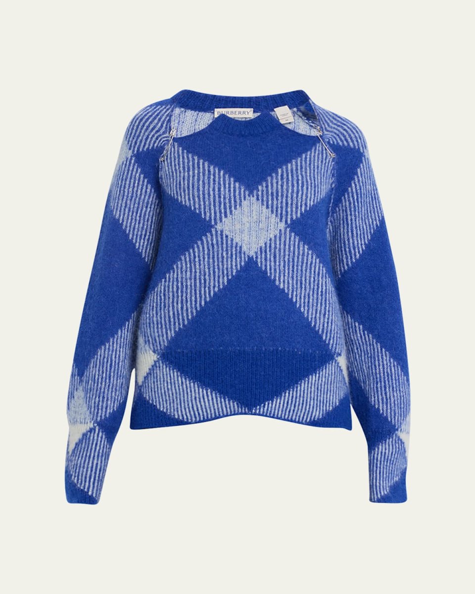 Check Wool Sweater with Safety Pins