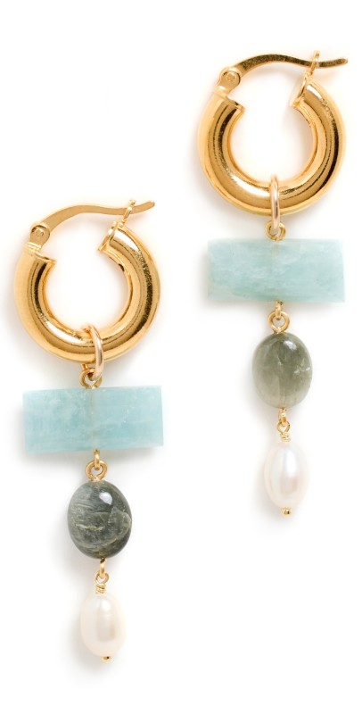 Chan Luu Aquamarine Mix Linear Drop Huggie Earrings Aquamarine Mix