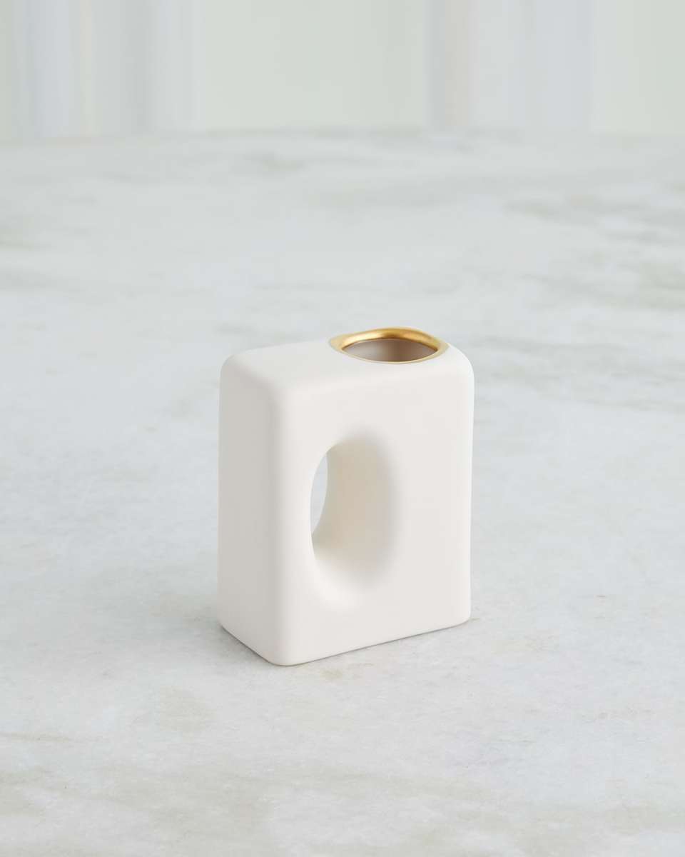 Oh Yes Matte White/Gold Rim Vase, 5"