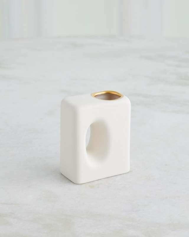 Oh Yes Matte White/Gold Rim Vase, 5"