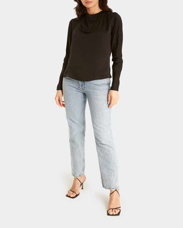 Joni Mock-Neck Draped Silk Blouse