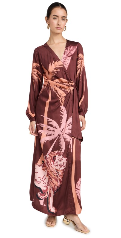 Las Sureñas Lion Palms Long Dress Bordeaux