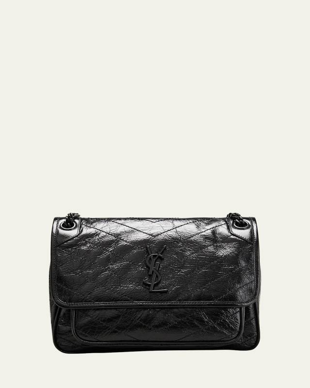 Niki Medium Flap YSL Shoulder Bag in Crinkled Leather