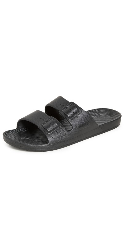 Freedom Moses Two Band Unisex Slides Black