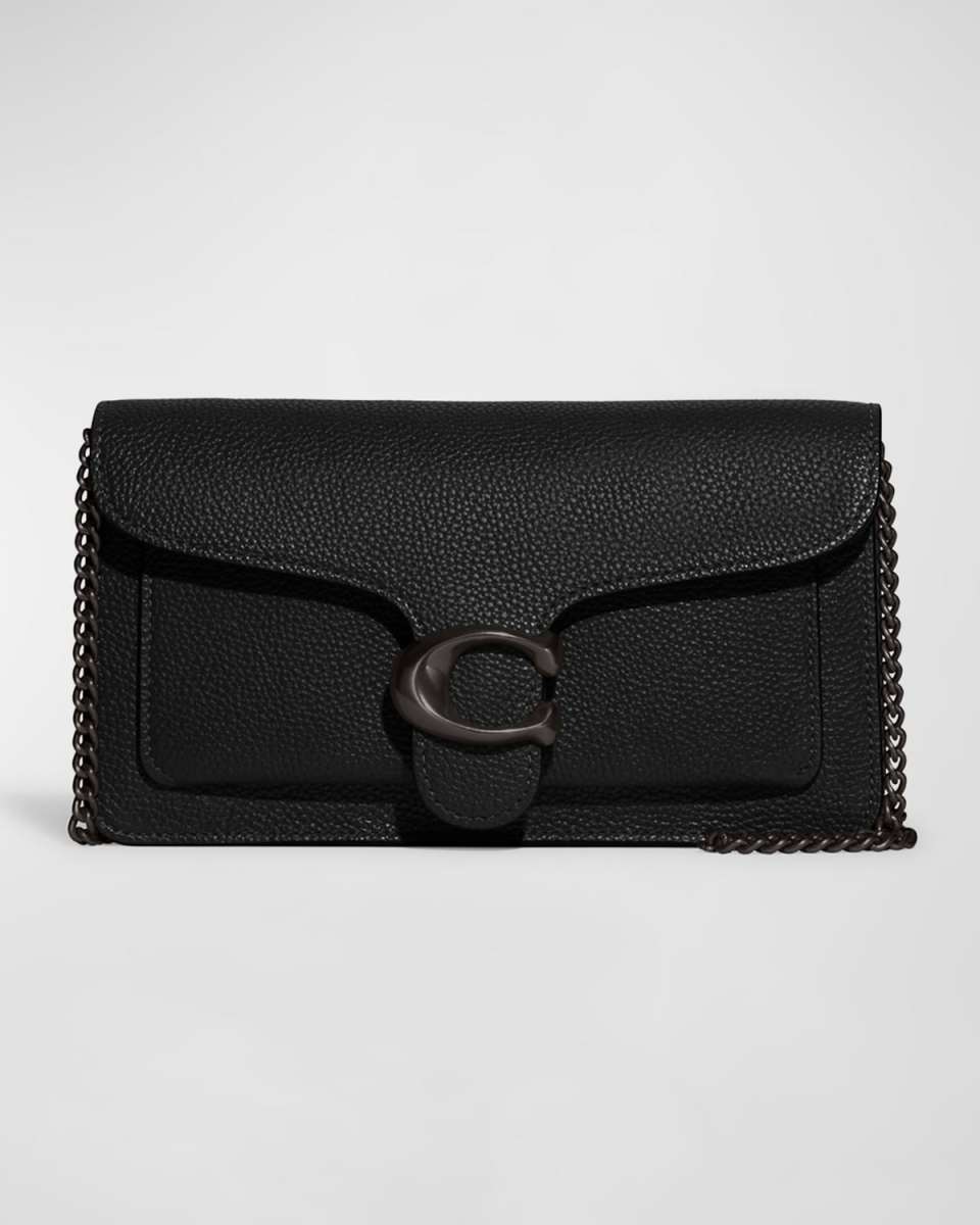 Tabby Pebble Leather Clutch Bag with Chain