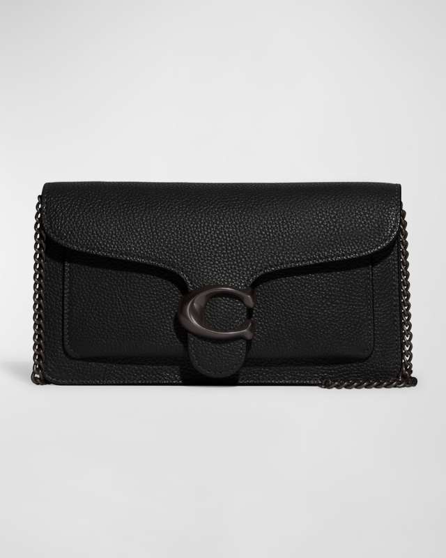 Tabby Pebble Leather Clutch Bag with Chain