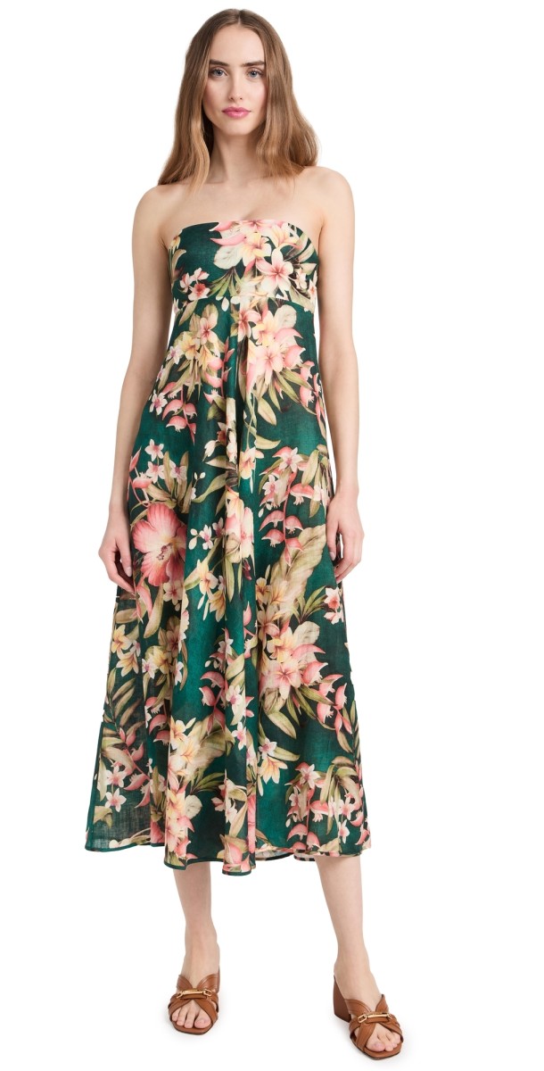 Zimmermann Lexi Bandeau Midi Dress Green Palm
