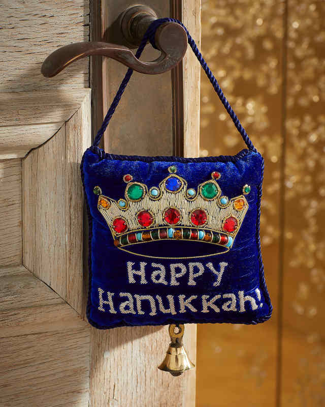 Happy Hanukkah Crown Embroidered Doorknocker