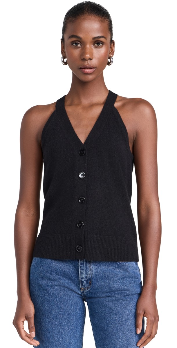 Enza Costa Cashmere V Neck Halter Cardigan Black