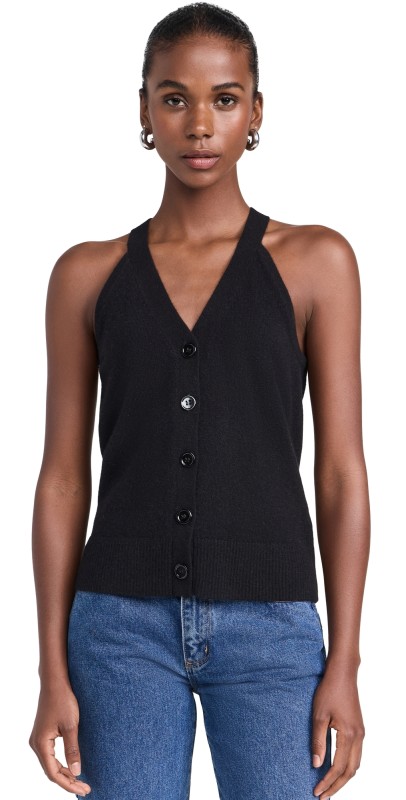 Enza Costa Cashmere V Neck Halter Cardigan Black