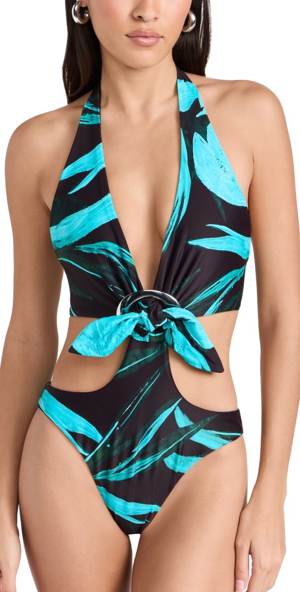 Louisa Ballou Buckle One Piece Turquoise Flower