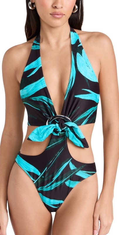 Louisa Ballou Buckle One Piece Turquoise Flower