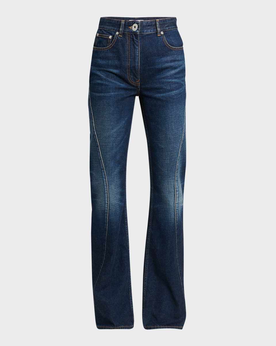 Seam-Detail Straight-Leg Distressed Denim Pants