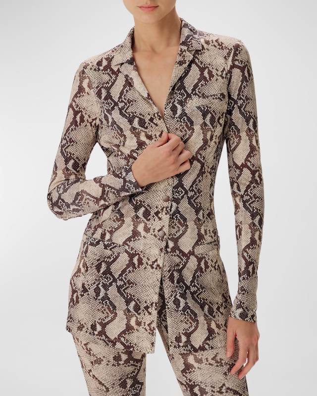 Zena Snake-Print Collared Button-Front Top