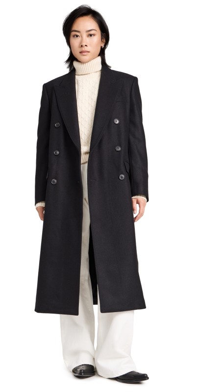 Nili Lotan Edmont Double Breasted Long Coat Black