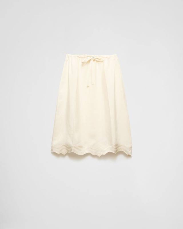 PRADA Embroidered silk habutai skirt