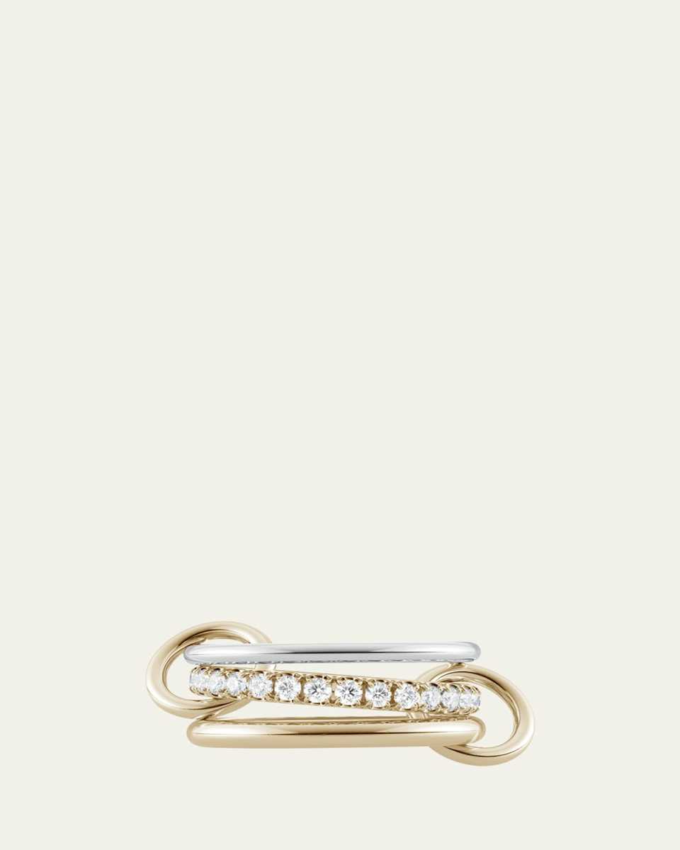 18K Yellow Gold and Silver Petunia SG Blanc 3-Link Ring with White Diamonds