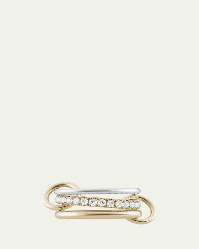 18K Yellow Gold and Silver Petunia SG Blanc 3-Link Ring with White Diamonds