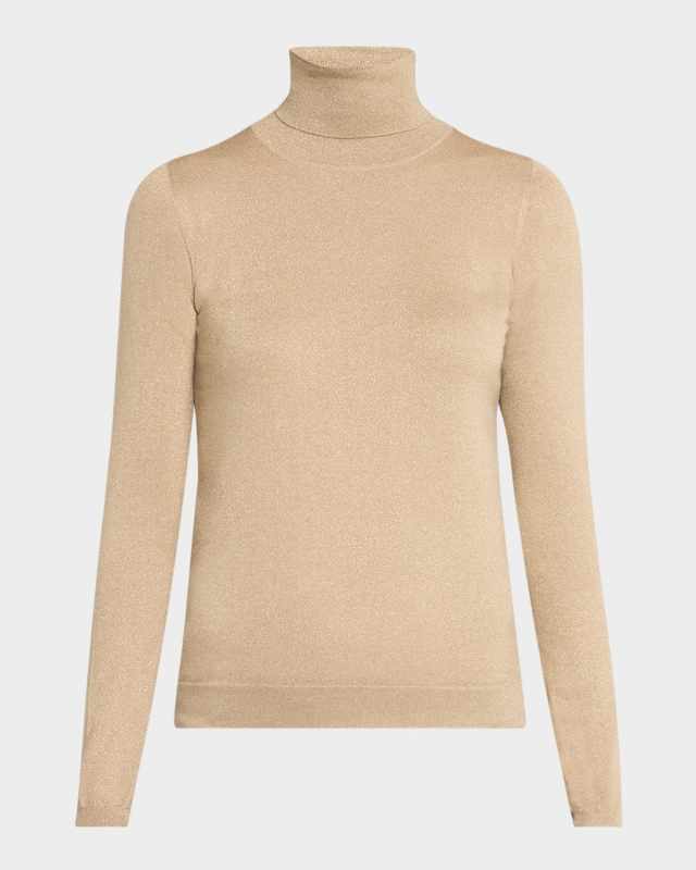 Metallic Cashmere-Silk Turtleneck Sweater