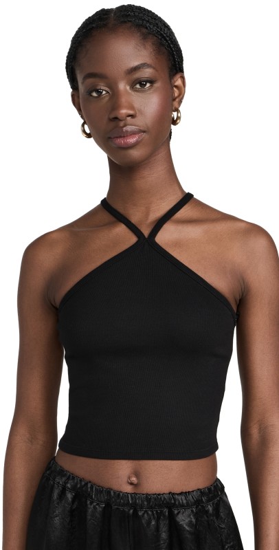 Enza Costa Cropped Halter Tank Black