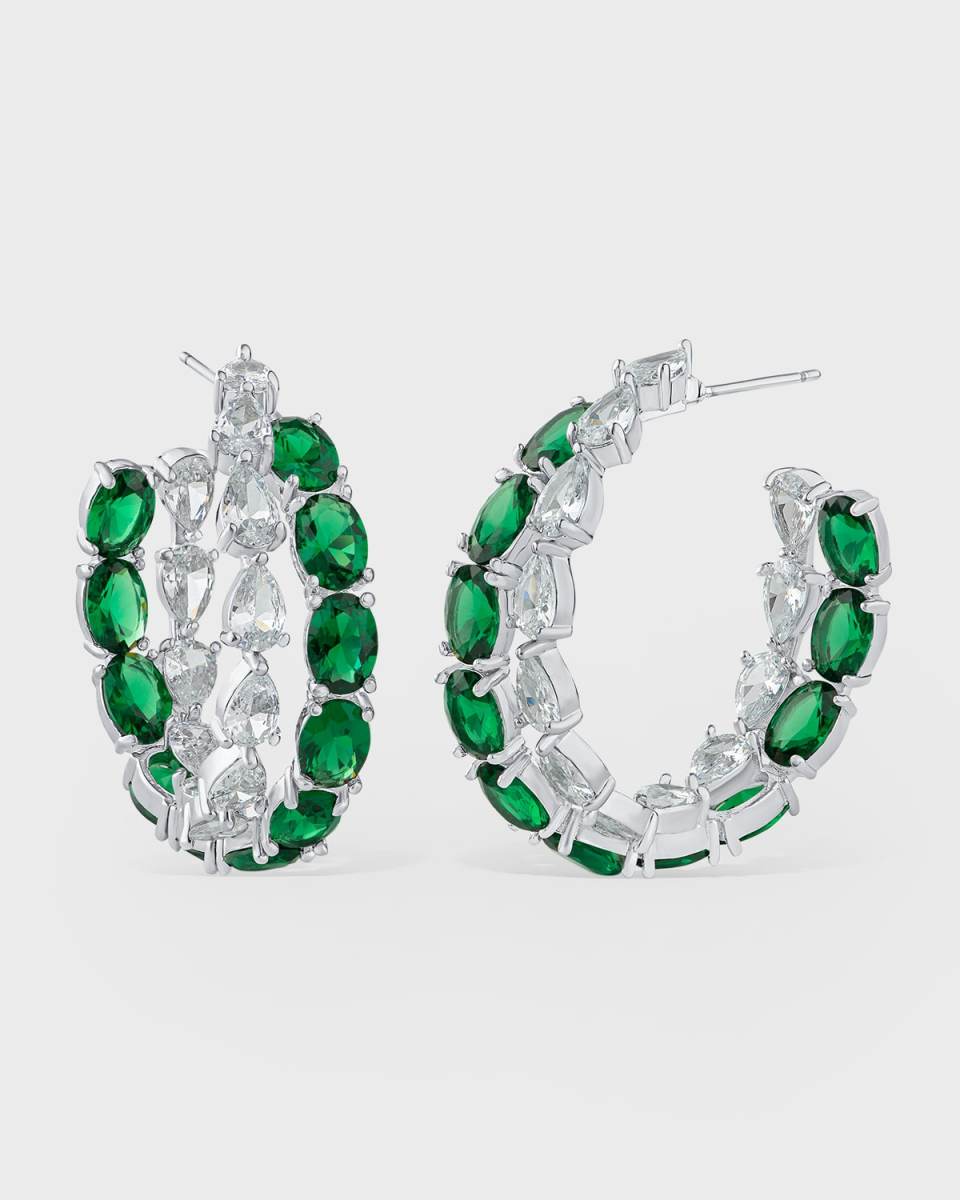 Two-Row Pear and Oval Cubic Zirconia Hoops Earrings