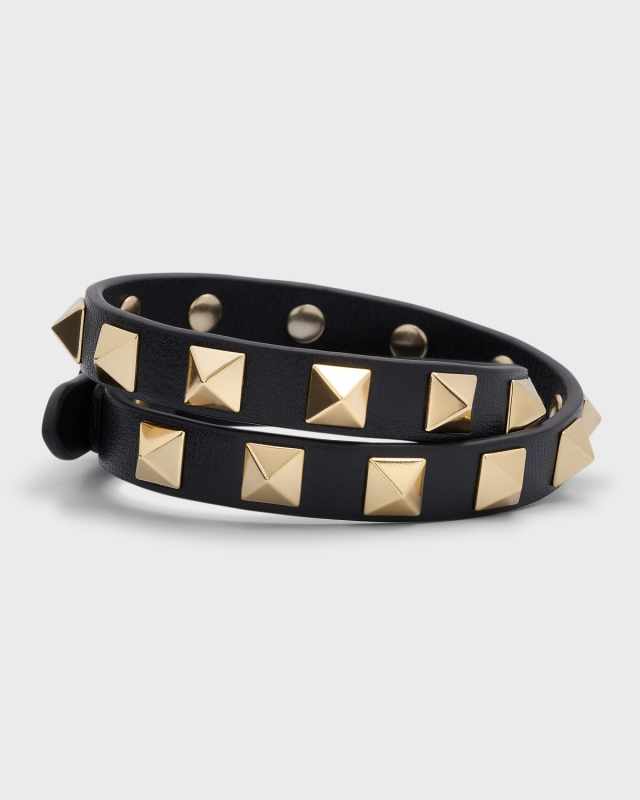 Rockstud Leather Double Wrap Bracelet