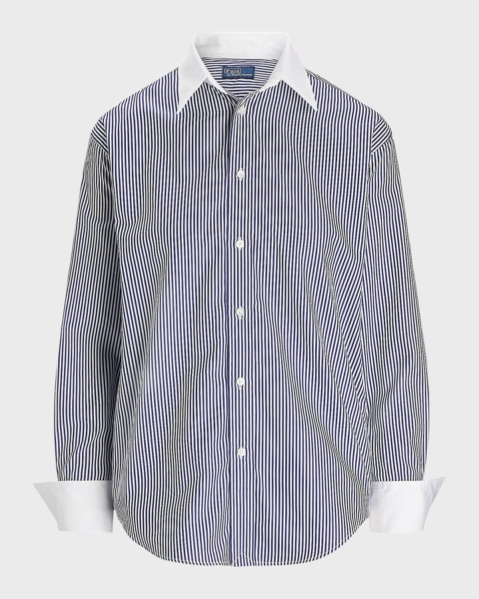 Extended-Cuff Striped Cotton Shirt