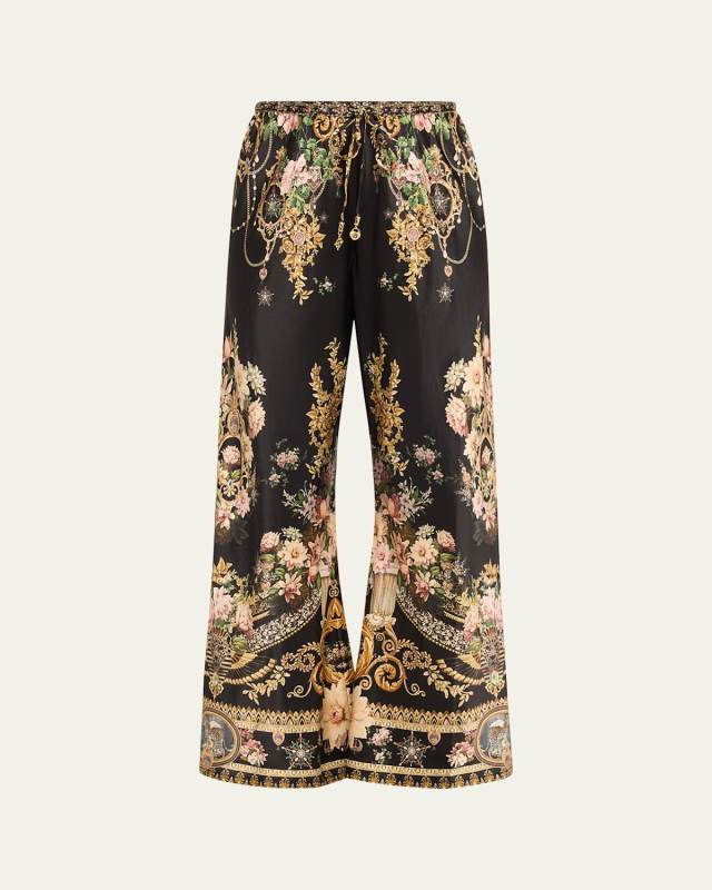 Bias-Cut Silk Wide-Leg Drawstring Pants