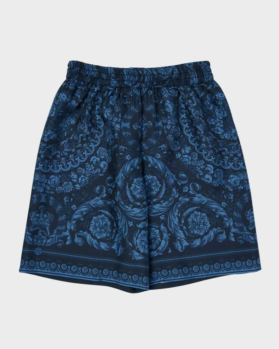 Boy's Barocco Foulard Silk Twill Shorts, Size 8-14
