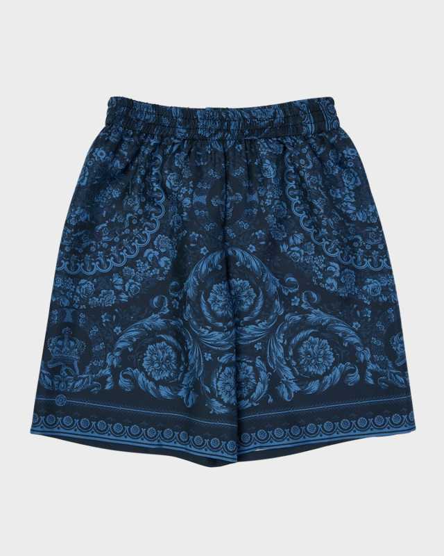 Boy's Barocco Foulard Silk Twill Shorts, Size 8-14