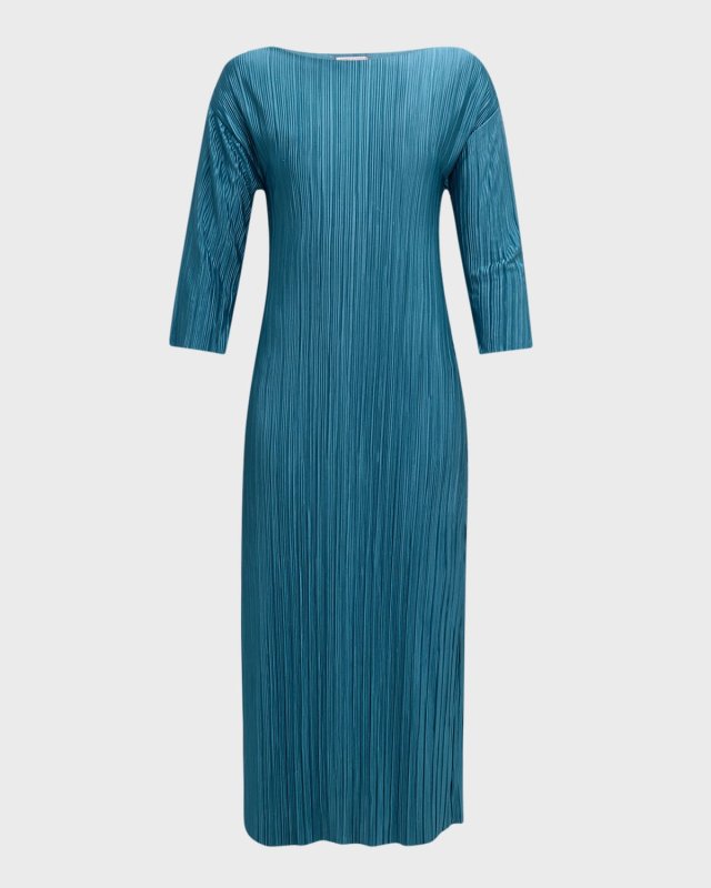 Slinky Pleated Bateau-Neck Maxi Dress