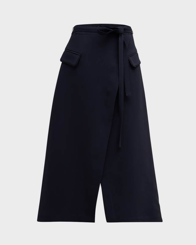 Tie-Waist Faux-Wrap Midi Skirt