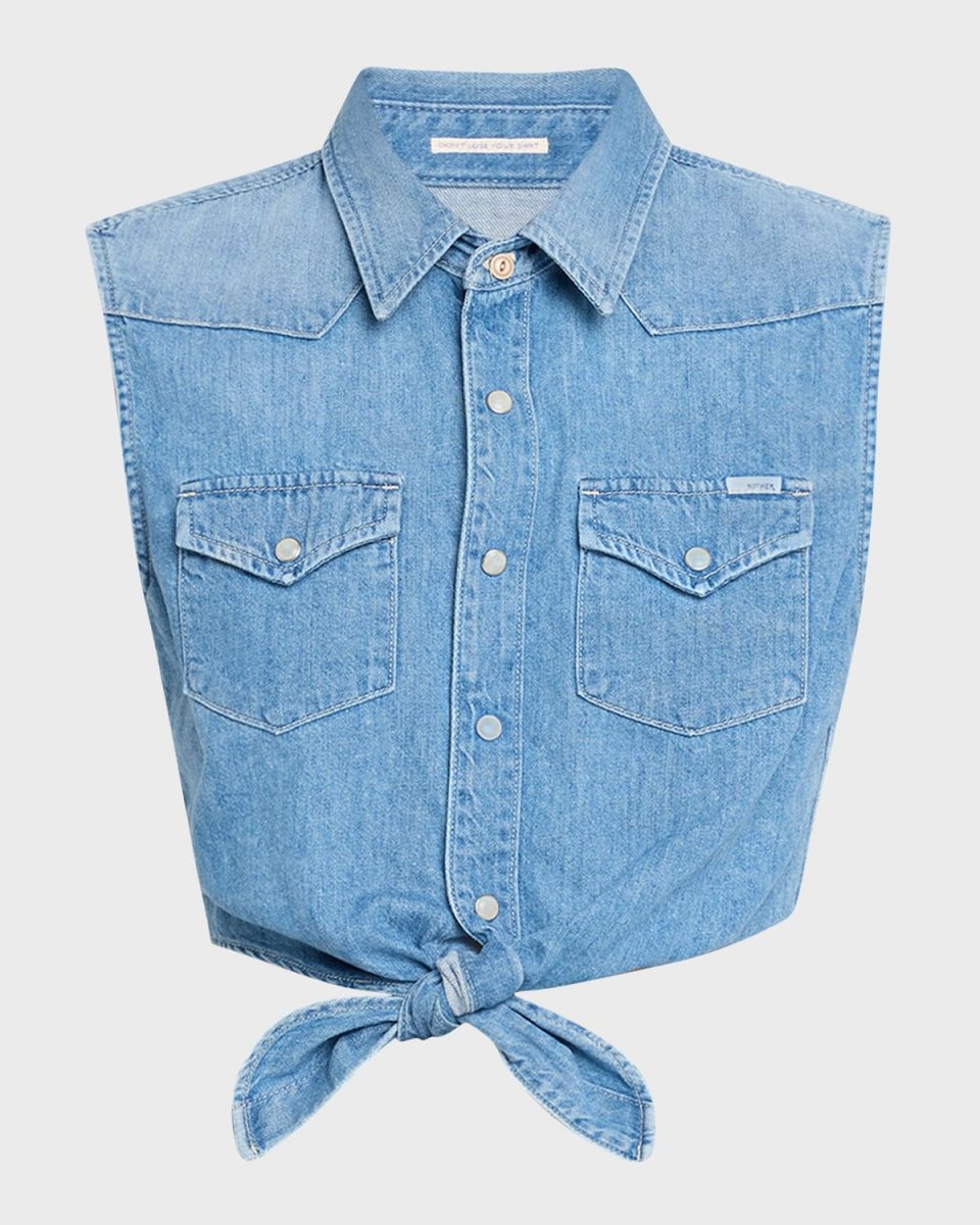 The Sleeveless Knotted Exes Denim Top