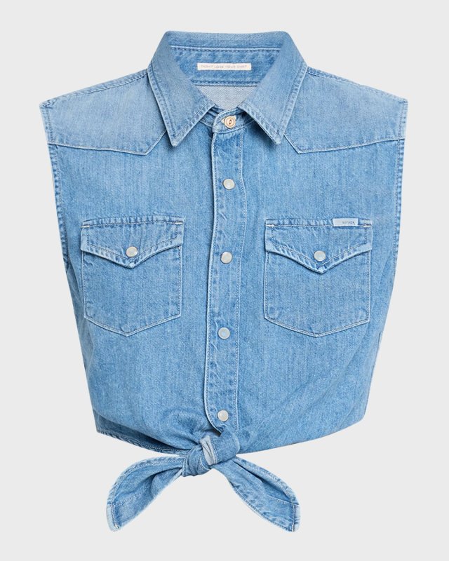 The Sleeveless Knotted Exes Denim Top
