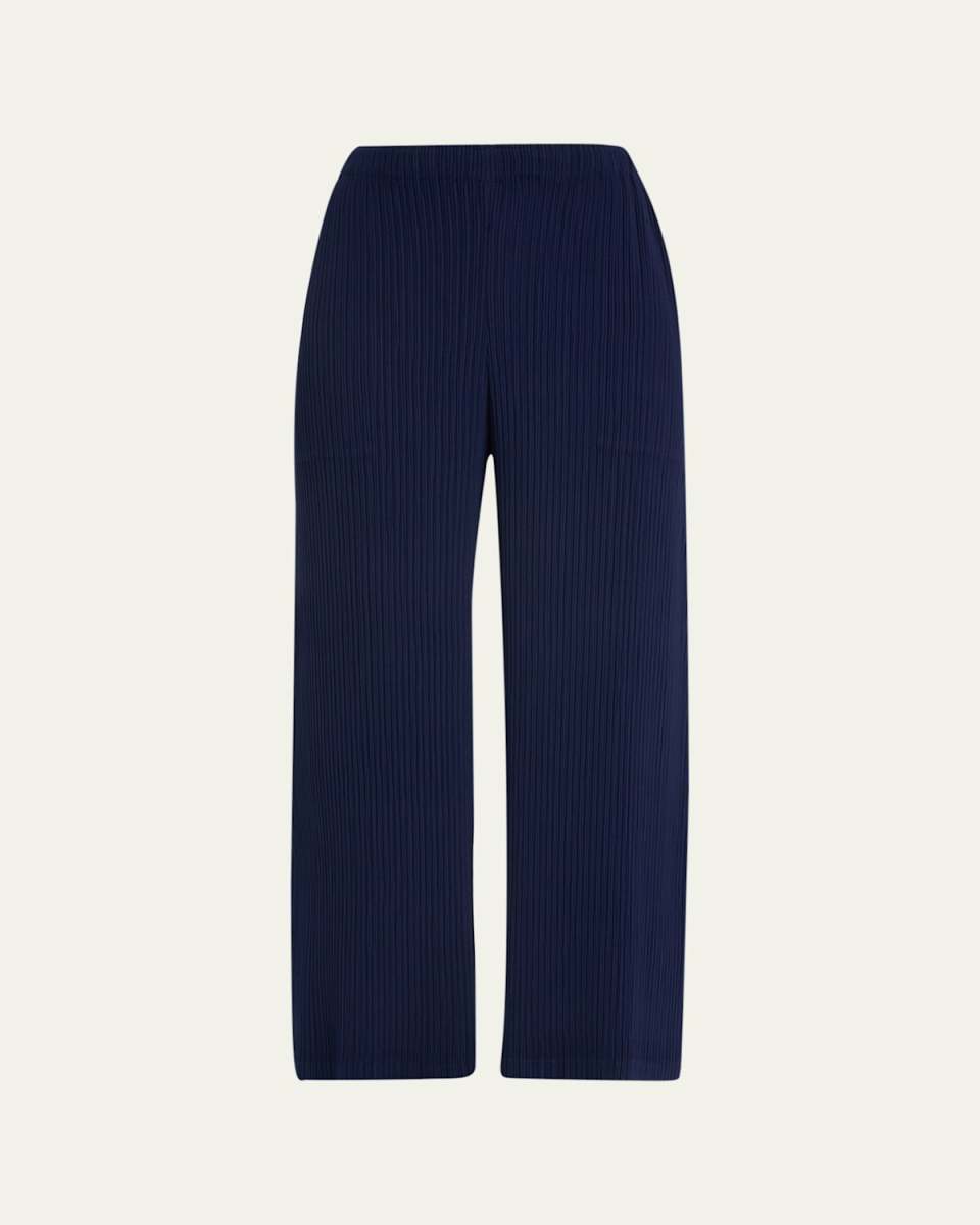 Hatching Pleated Wide-Leg Pants