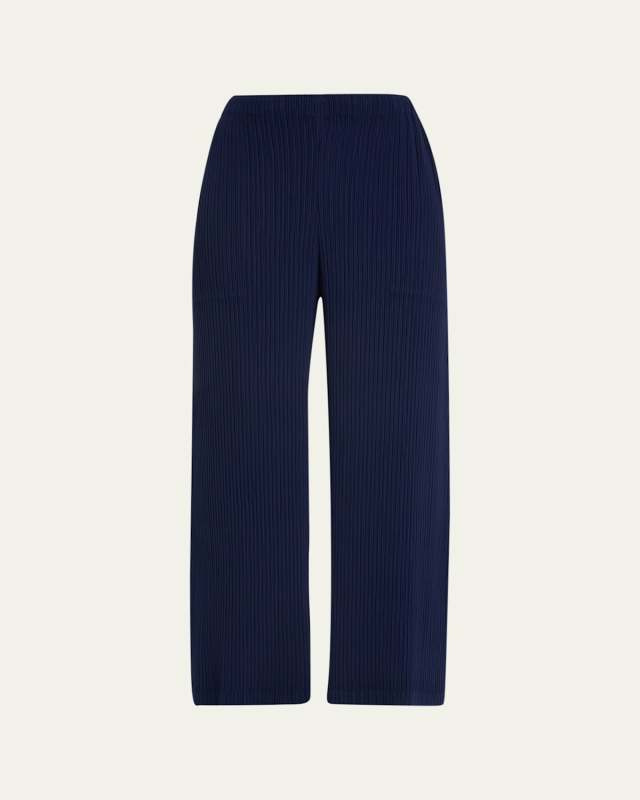 Hatching Pleated Wide-Leg Pants